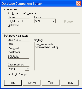 Редактор компонента TIBDatabase